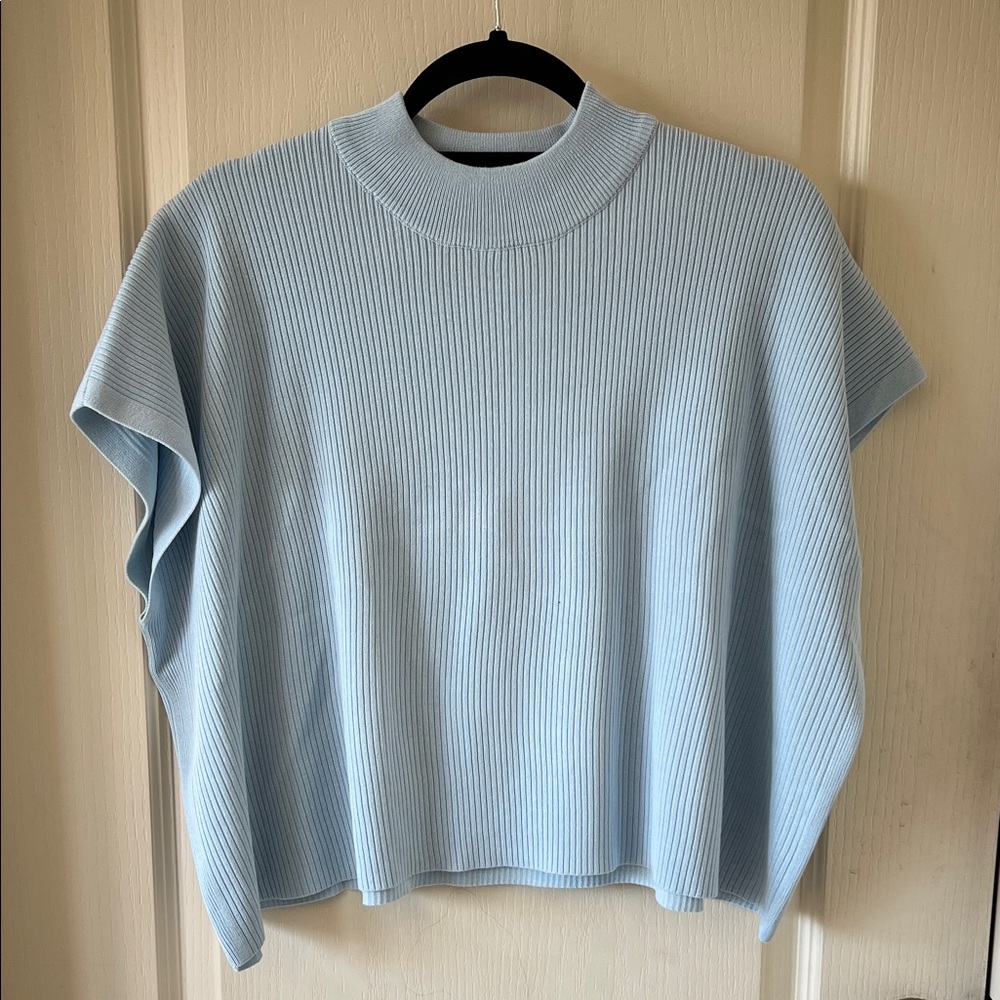 Zenana Light Blue Mock neck Ribbed knit sweater